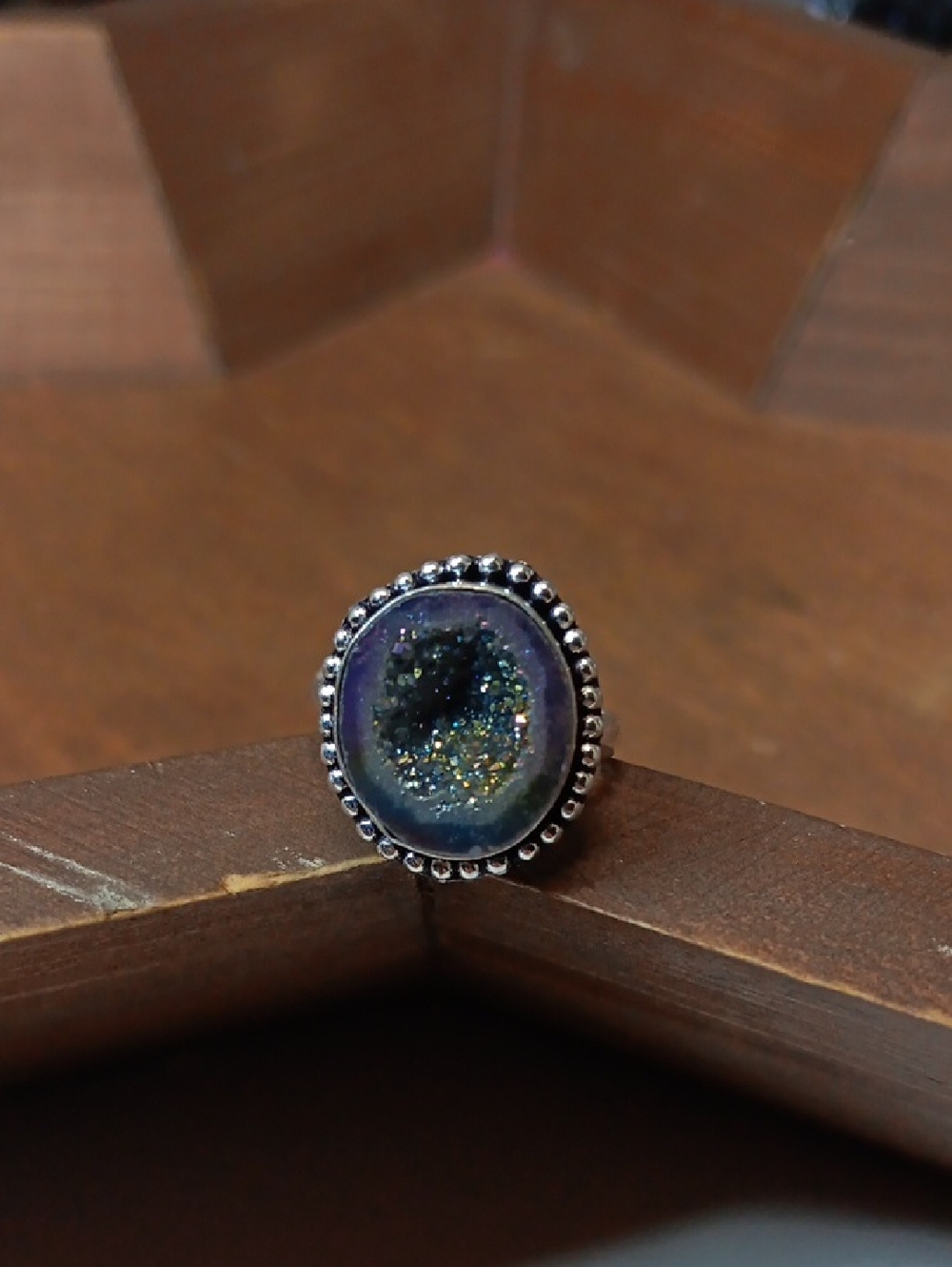 Purple Druzy Ring with Rainbow Halo